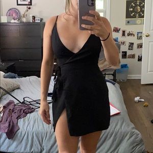 Black cross over mini dress